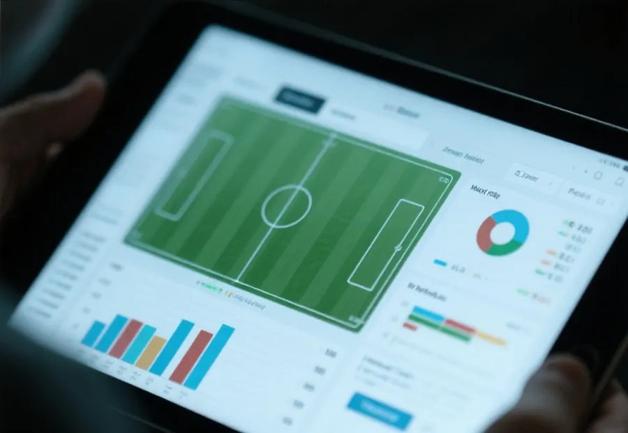 分析人员使用平板查看比赛数据与图表的示意图