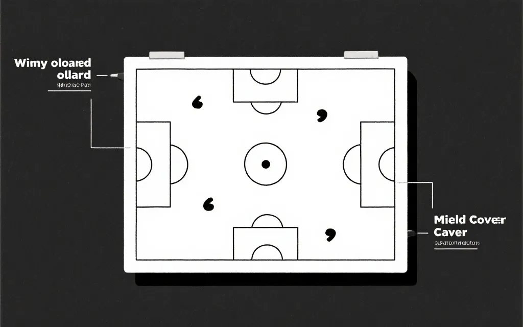 战术板视角：边路推进、肋部跑位与中路保护的示意画面
